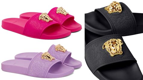 fake gold versace slides|Versace shoes authenticity.